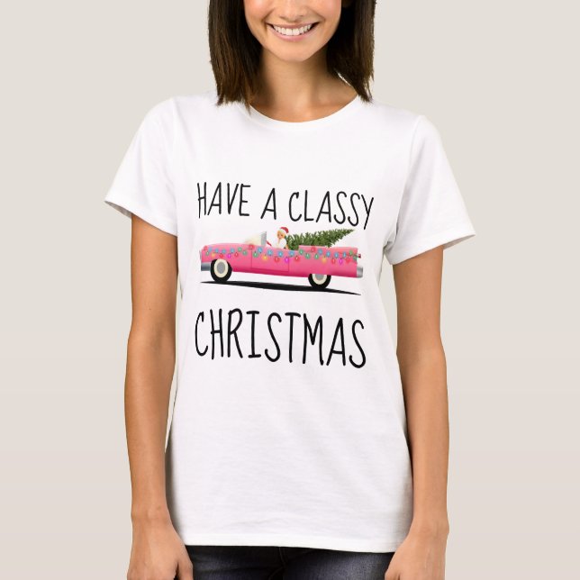 CLASSIC PINK CAR CHRISTMAS LADIES T-Shirts (Front)