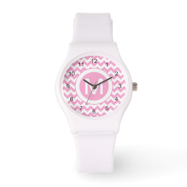 Classic Pink Chevron Pattern Watch (Front)