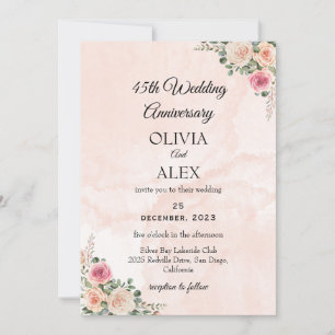 Classic Pink Cream Floral Wedding Anniversary Invitation