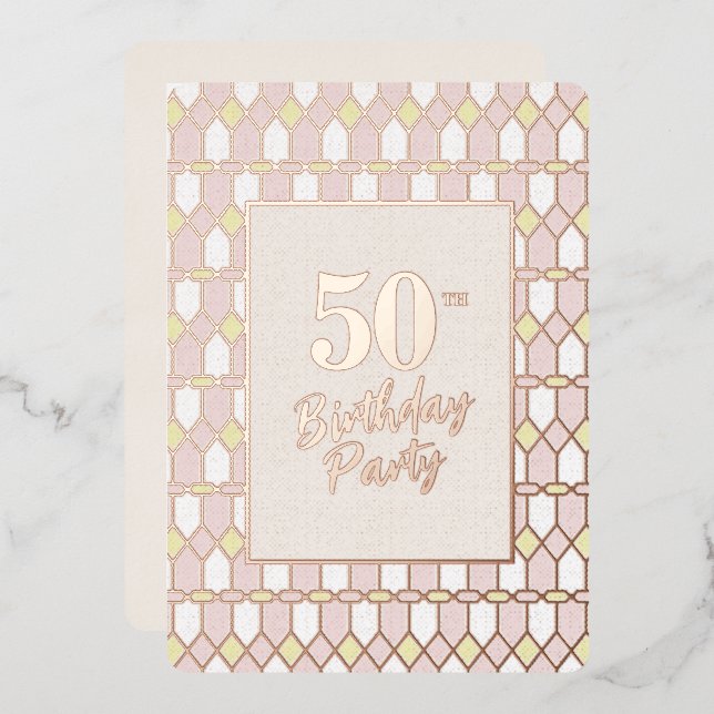 Classic Pink Elegant Rose Foil 50th Birthday Party (Front/Back)