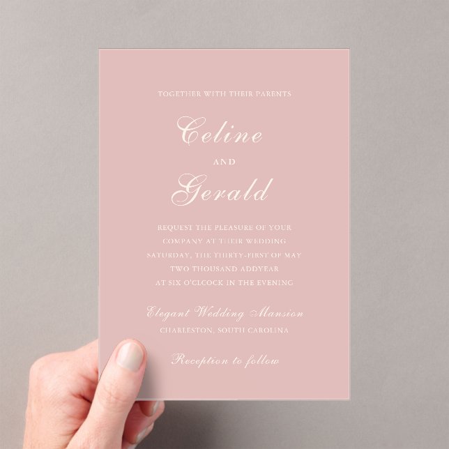 Classic Pink Elegant Wedding Acrylic Invitations (Insitu (Handheld))