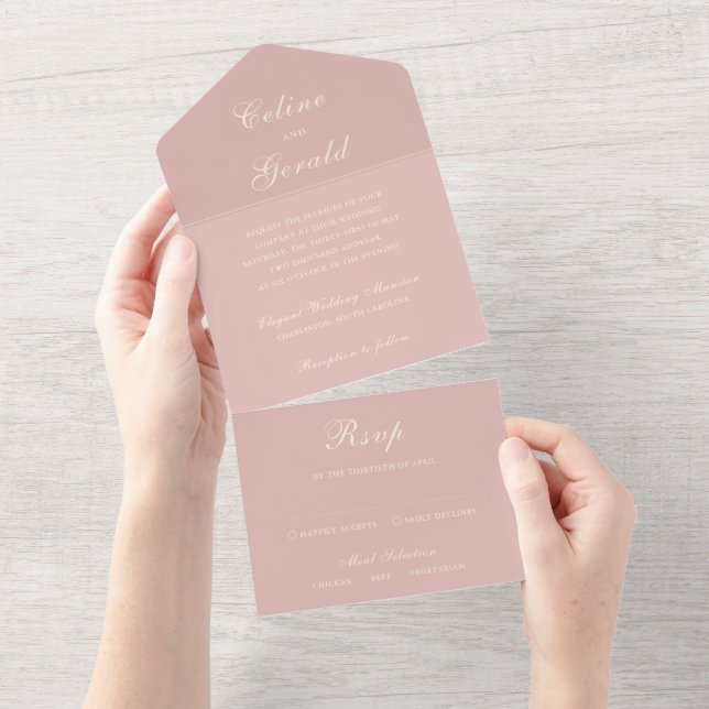 Classic Pink Elegant Wedding All In One Invitation (Tearaway)