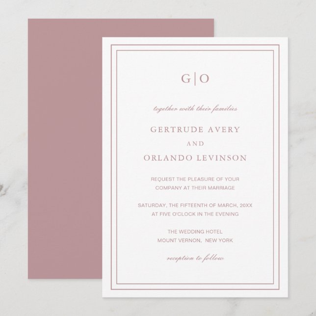 Classic Pink Elegant Wedding Invitation (Front/Back)