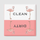 Classic Pink Flamingo Clean Dirty Dishwasher Magnet<br><div class="desc">A drawing of a pink flamingo standing on one foot anchors both sides of the clean and dirty wording for the dishwasher. It is separated  by a white top and pink bottom border. Classic,  fun and whimsical. Design fits the square product only.</div>