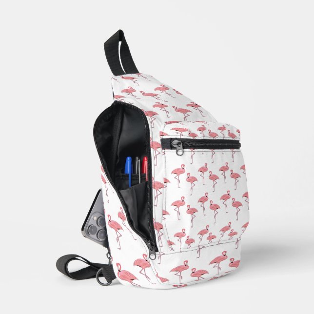 Classic Pink Flamingos Pattern Sling Bag (Open)