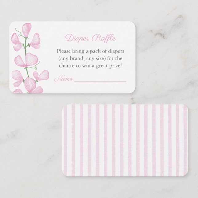 Classic Pink Floral Girl Baby Shower Diaper Raffle Enclosure Card (Front/Back)