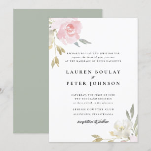 Classic Pink Floral Wedding Invitation