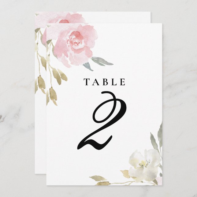 Classic Pink Floral Wedding Table Number (Front/Back)