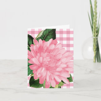 Classic Pink Flower Gingham Patten  Note Card