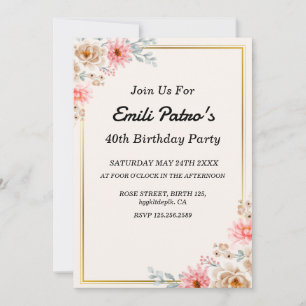 classic pink flowers 40th Birthday invitation