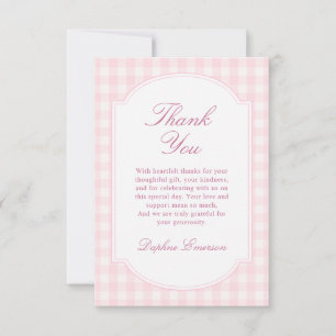 Classic Pink Gingham Baby Shower Thank You Card