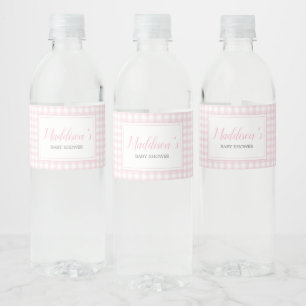 Classic Pink Gingham Baby Shower Water Bottle Label