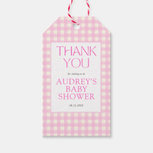 Classic Pink Gingham Girl Baby Shower Gift Tags