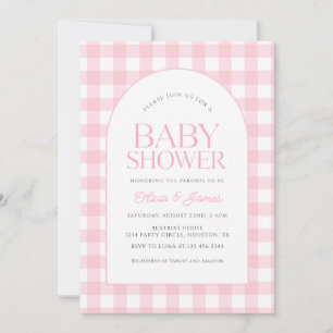 Classic Pink Gingham Girl Baby Shower Invitation