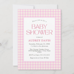 Classic Pink Gingham Girl Baby Shower Invitation
