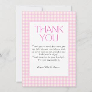 Classic Pink Gingham Girl Baby Shower Thank You Card