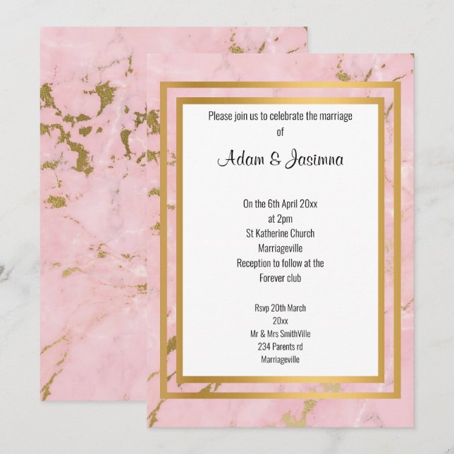 CLASSIC PINK GOLD MARBLE ABSTRACT LAYER WEDDING  INVITATION (Front/Back)