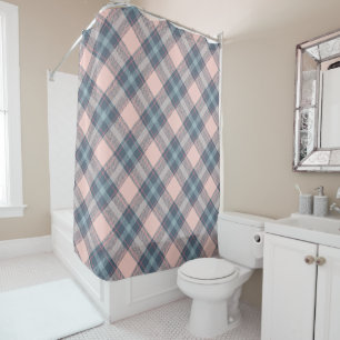 Classic Pink Gray Plaid Gingham Tartan Pattern Shower Curtain