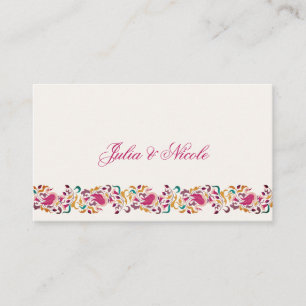 Classic Pink Green Yellow Floral Swan Bird Wedding Place Card