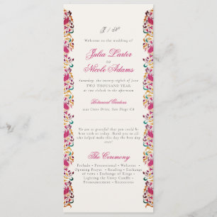 Classic Pink Green Yellow Floral Swan Bird Wedding Programme
