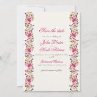 Classic Pink Green Yellow Floral Swan Bird Wedding