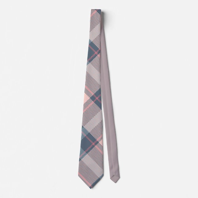 Classic Pink Grey Buffalo Plaid Pattern  Tie (Front)