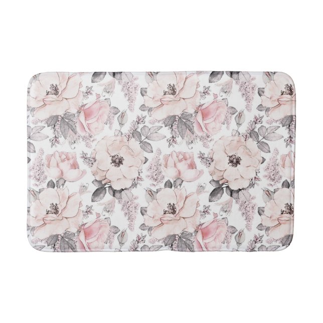 Classic Pink & Grey Pattern Bath Mat (Front)