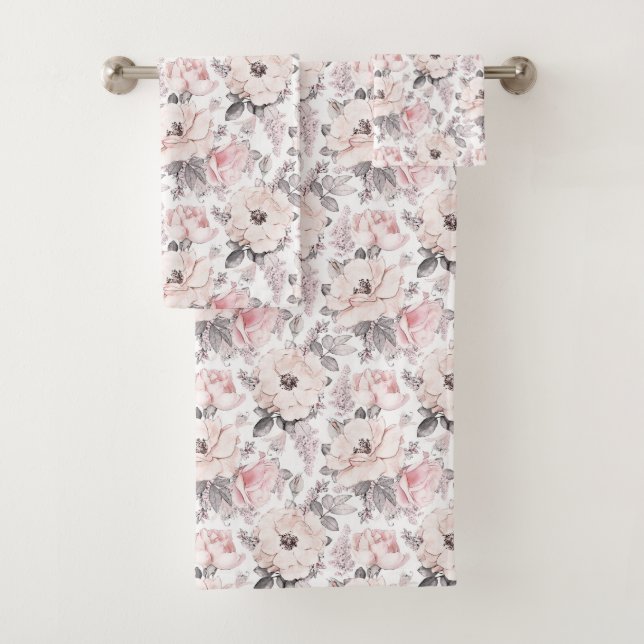 Classic Pink & Grey Pattern Bath Towel Set (Insitu)