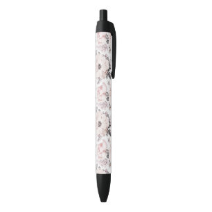 Classic Pink & Grey Pattern Black Ink Pen