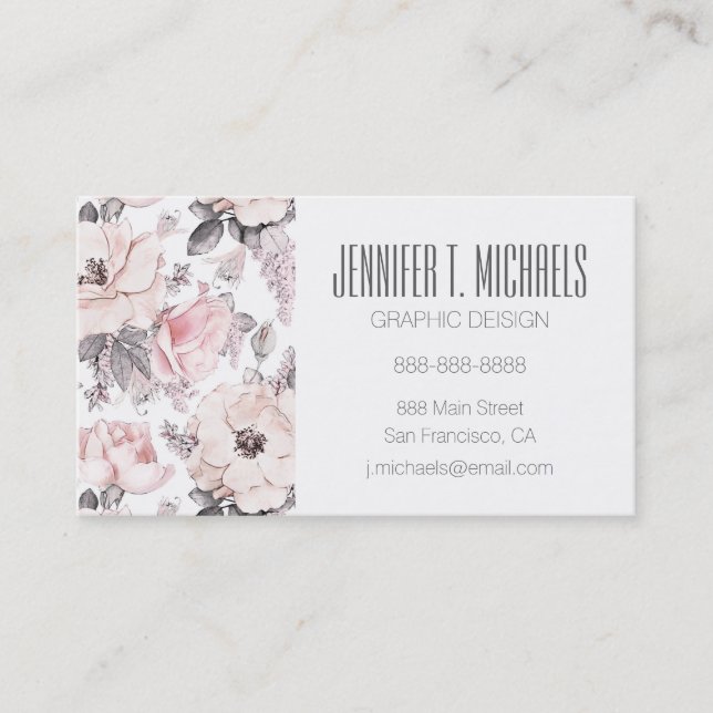 Classic Pink & Grey Pattern Business Card (Front)