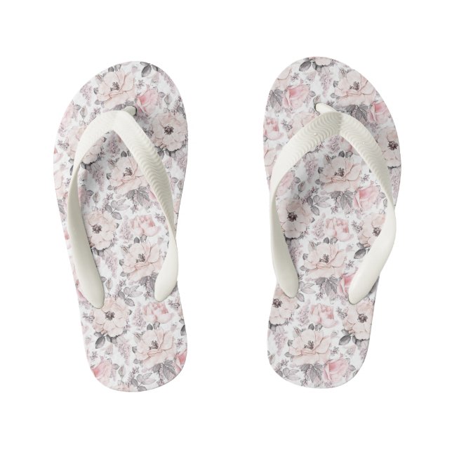 Classic Pink & Grey Pattern Kid's Flip Flops (Footbed)