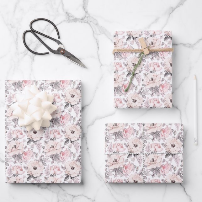 Classic Pink & Grey Pattern Wrapping Paper Sheet (Front)