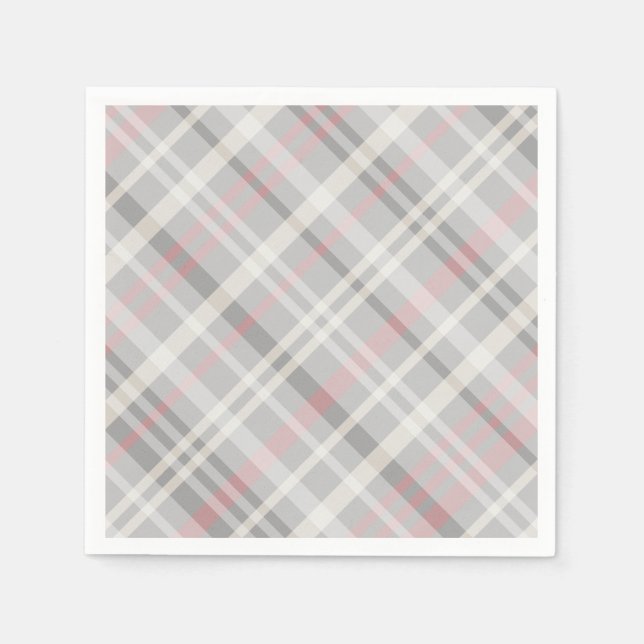 classic pink grey white plaid napkin (Front)