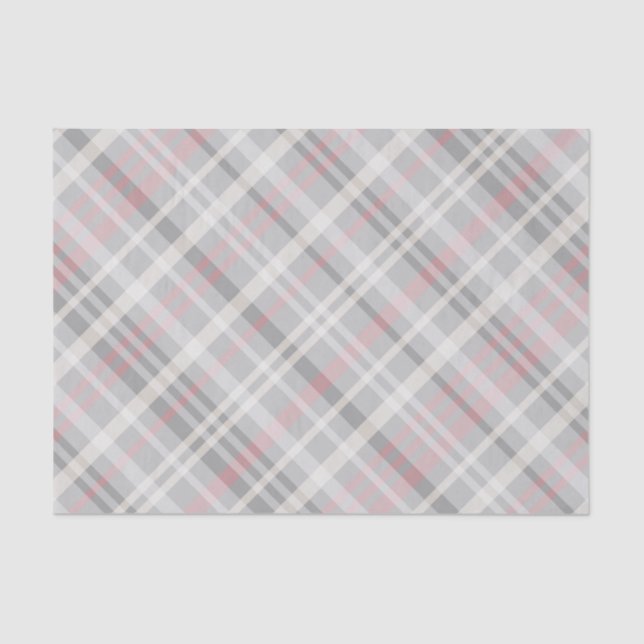 classic pink grey white plaid tissue paper (Front)