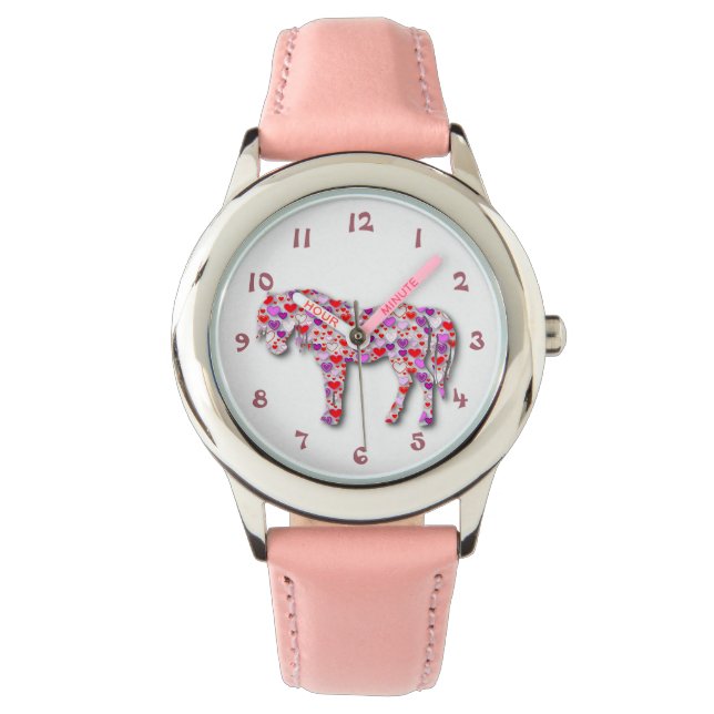 Classic Pink Heart Horse Pony Watch (Front)