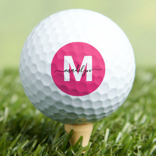 Classic Pink Initial Name Monogram Golf Balls