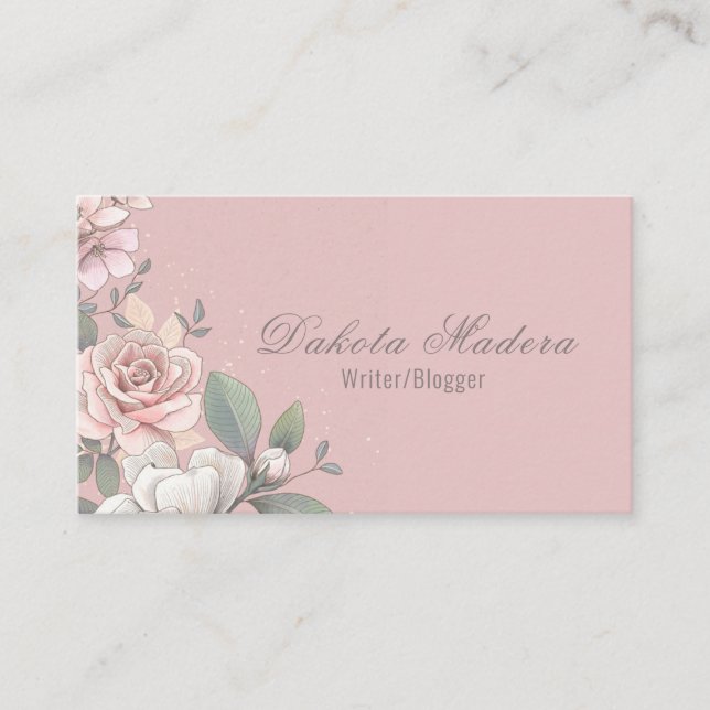Classic Pink & Ivory Roses Floral Business Card (Front)