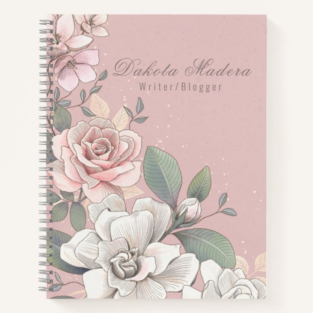 Classic Pink & Ivory Roses Floral Notebook (Front)