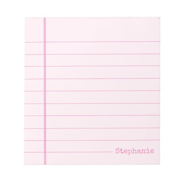 Classic Pink Legal 5.5 x  6 With Name  Notepad (Front)