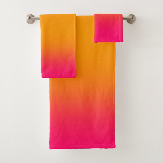 Classic Pink Orange Gradient Poly Cotton  Bath Towel Set (Insitu)