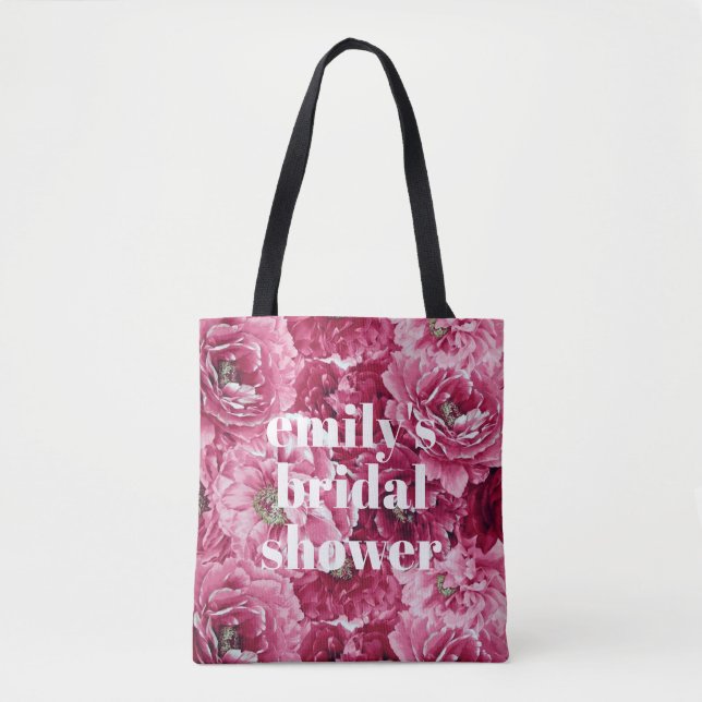 Classic Pink Peonies Clusters Custom Bridal Shower Tote Bag (Front)