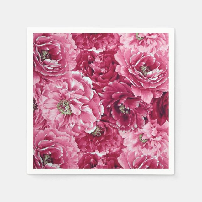 Classic Pink Peonies Clusters | Floral Napkins (Front)