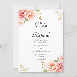 Classic Pink Peony Floral Wedding  Invitation