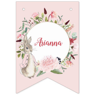 Classic Pink Peter the Rabbit Floral Birthday Bunting