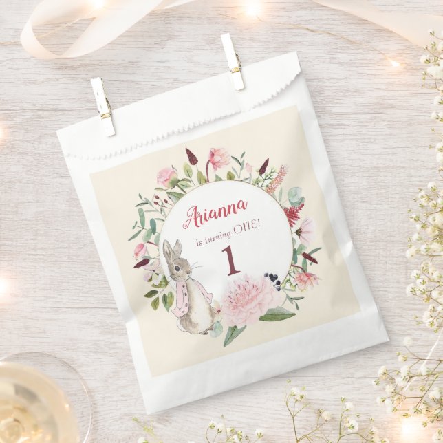 Classic Pink Peter the Rabbit Floral Birthday Favour Bags (Clipped)