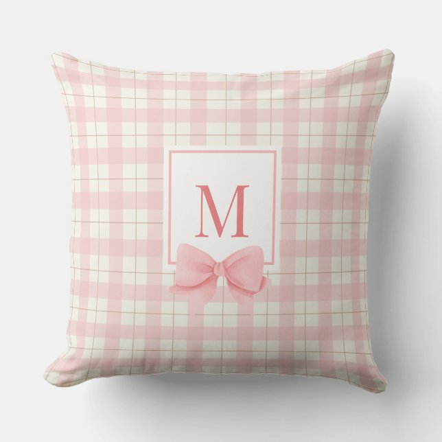 Classic Pink Plaid Monogramed Nursery Cushion (Front)