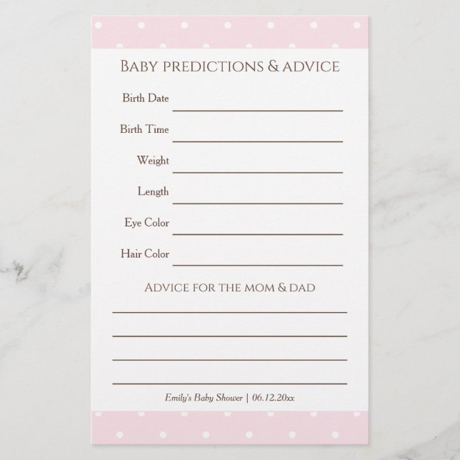Classic Pink Polka Dots Baby Shower Guessing Game (Front)