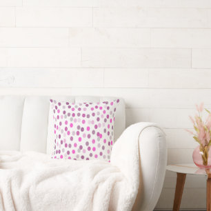 Classic Pink Polka Dots on White Cushion
