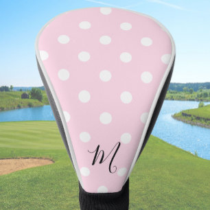 Classic Pink Polka Dots Pattern Monogram Golf Head Cover