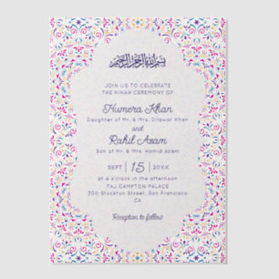 Classic Pink Purple Blue Jewel Gold Muslim Wedding Vellum Invitations